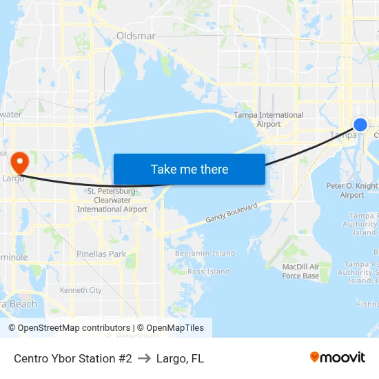 Centro Ybor Station #2 to Largo, FL map