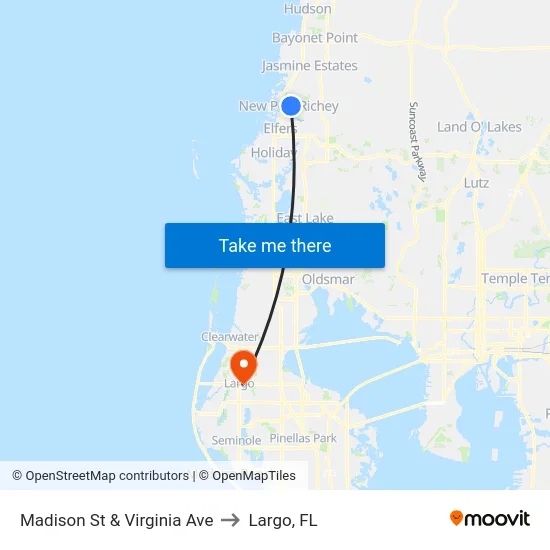 Madison St & Virginia Ave to Largo, FL map