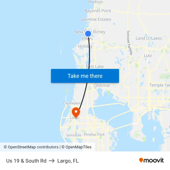 Us 19 & South Rd to Largo, FL map