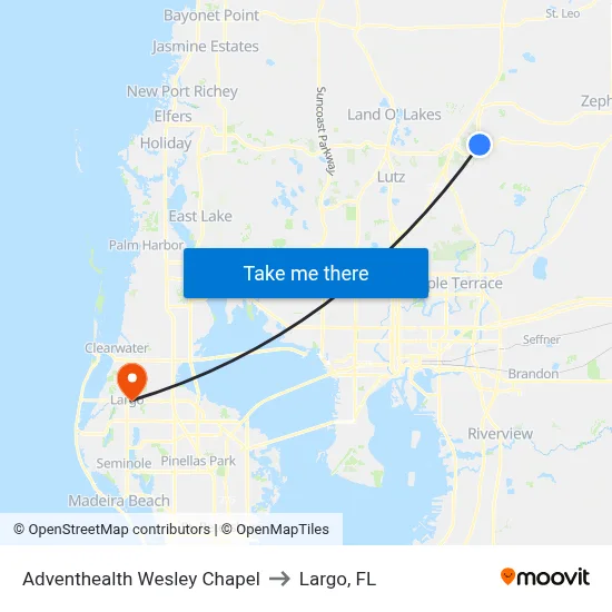 Adventhealth Wesley Chapel to Largo, FL map