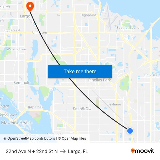22nd Ave N + 22nd St N to Largo, FL map