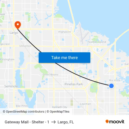 Gateway Mall - Shelter - 1 to Largo, FL map
