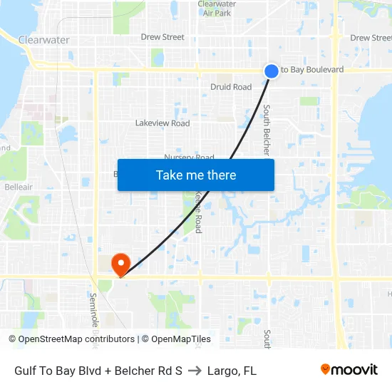 Gulf To Bay Blvd + Belcher Rd S to Largo, FL map