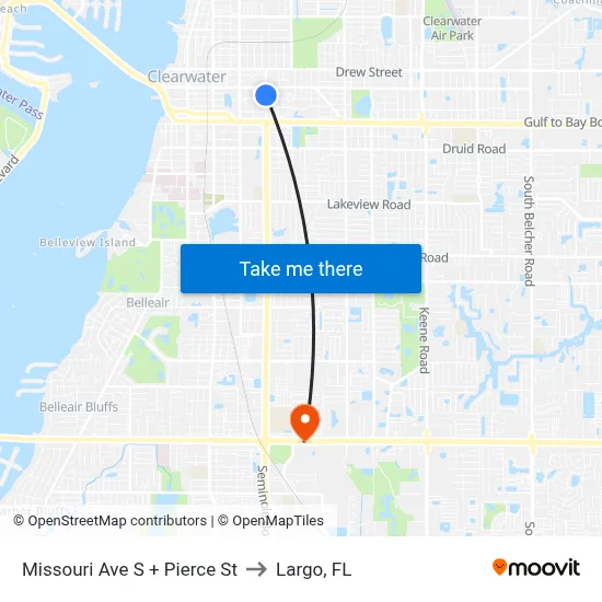 Missouri Ave S + Pierce St to Largo, FL map