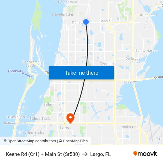 Keene Rd (Cr1) + Main St (Sr580) to Largo, FL map