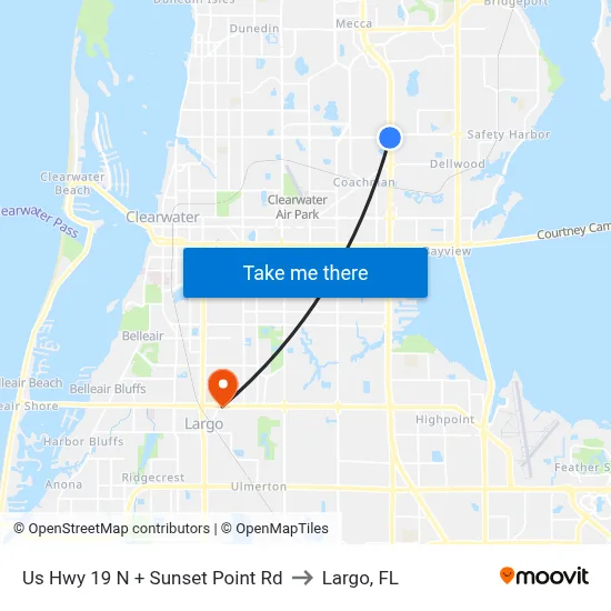 Us Hwy 19 N + Sunset Point Rd to Largo, FL map
