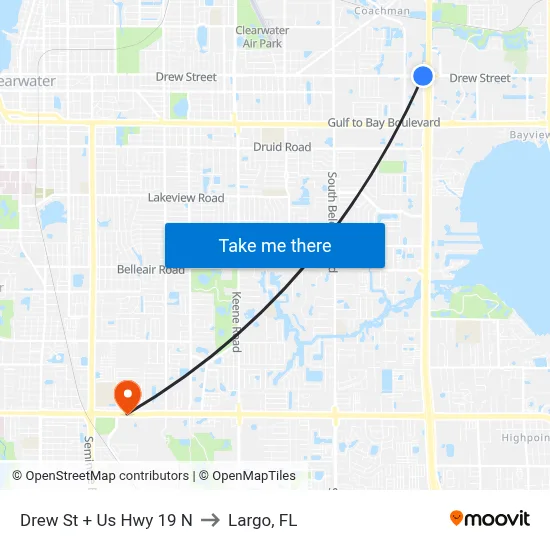 Drew St + Us Hwy 19 N to Largo, FL map