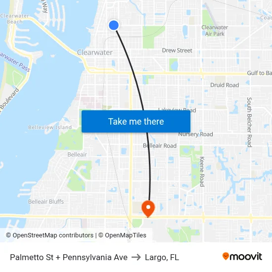 Palmetto St + Pennsylvania Ave to Largo, FL map