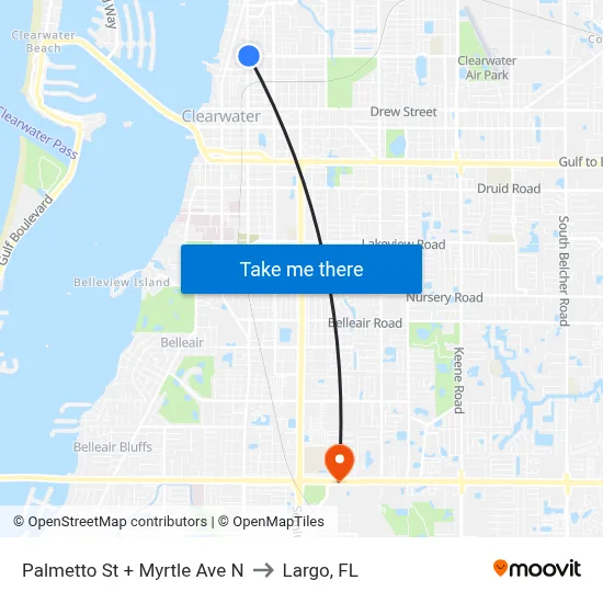 Palmetto St + Myrtle Ave N to Largo, FL map