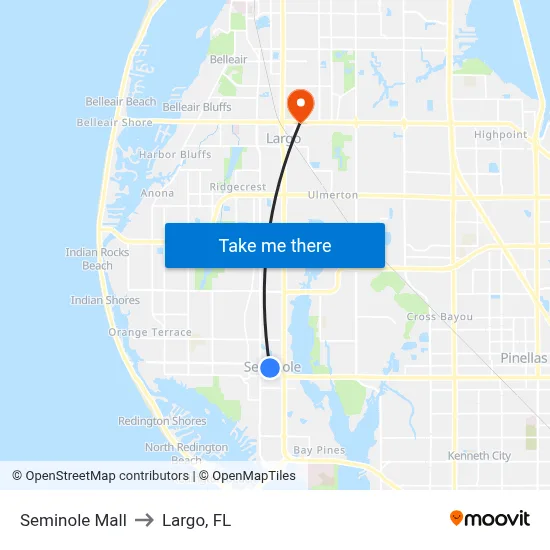 Seminole Mall to Largo, FL map