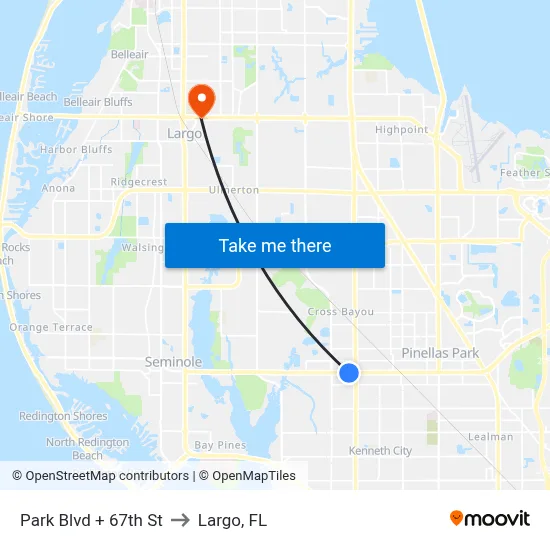 Park Blvd + 67th St to Largo, FL map