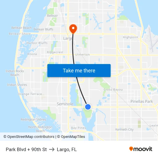 Park Blvd + 90th St to Largo, FL map