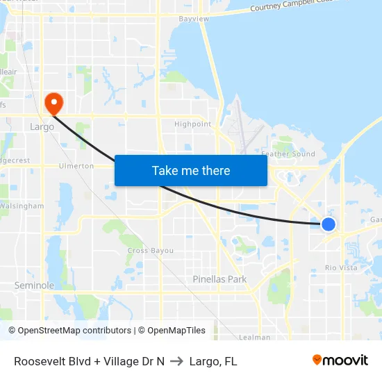 Roosevelt Blvd + Village Dr N to Largo, FL map