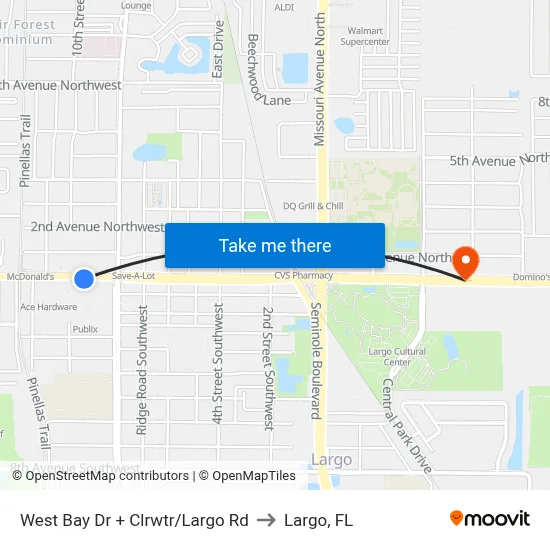 West Bay Dr + Clrwtr/Largo Rd to Largo, FL map