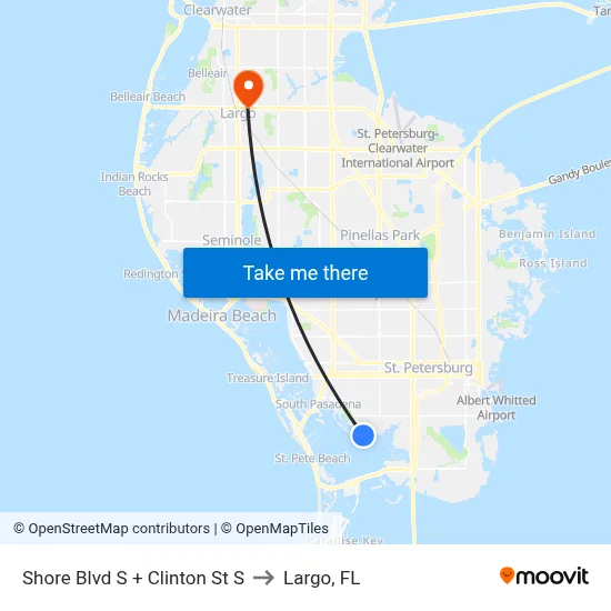 Shore Blvd S + Clinton St S to Largo, FL map