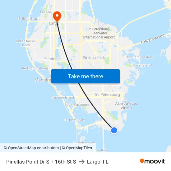 Pinellas Point Dr S + 16th St S to Largo, FL map