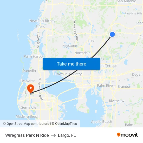 Wiregrass Park N Ride to Largo, FL map