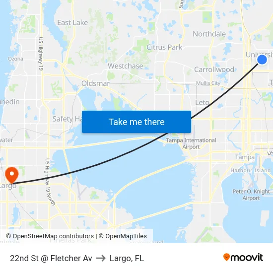 22nd St @ Fletcher Av to Largo, FL map