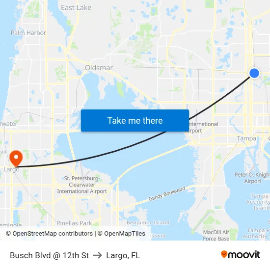 Busch Blvd @ 12th St to Largo, FL map