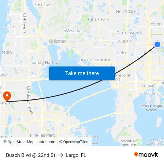 Busch Blvd @ 22nd St to Largo, FL map