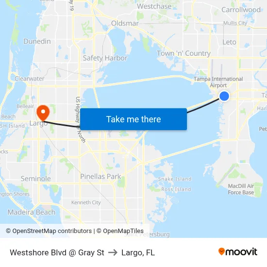 Westshore Blvd @ Gray St to Largo, FL map