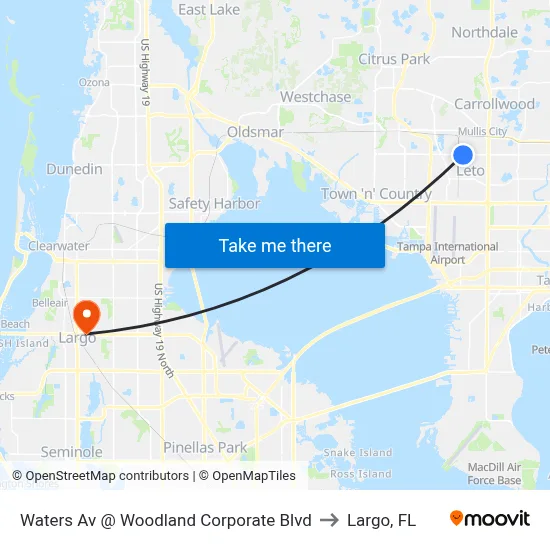 Waters Av @ Woodland Corporate Blvd to Largo, FL map