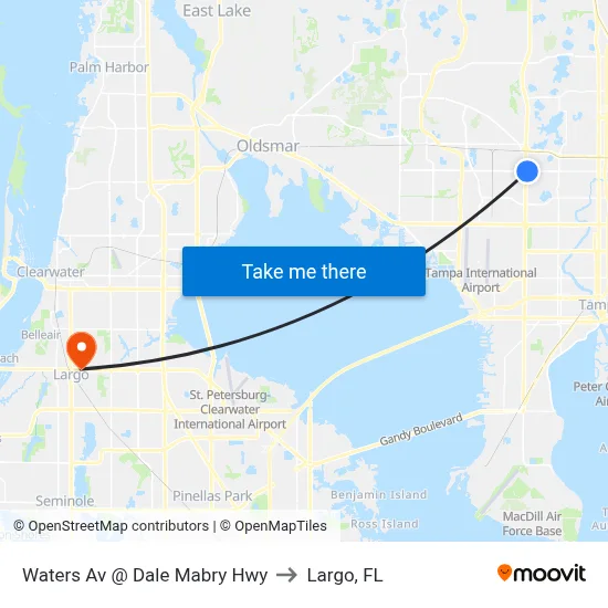 Waters Av @ Dale Mabry Hwy to Largo, FL map