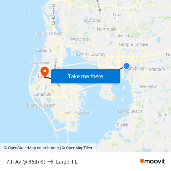 7th Av @ 36th St to Largo, FL map