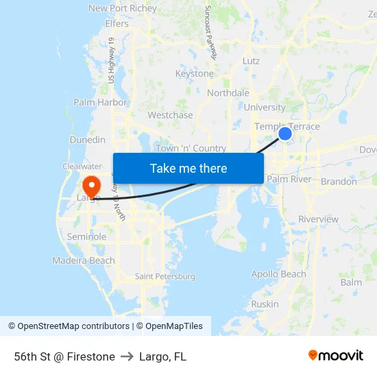 56th St @ Firestone to Largo, FL map