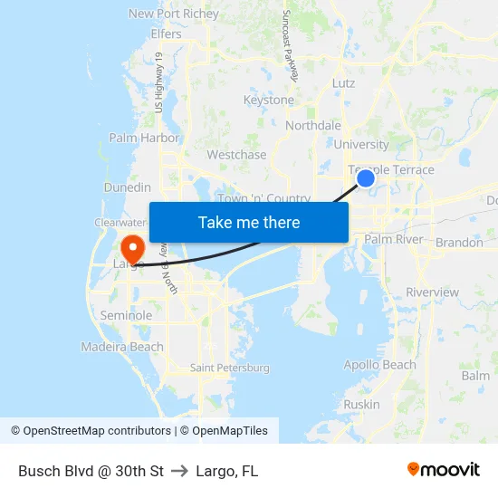 Busch Blvd @ 30th St to Largo, FL map