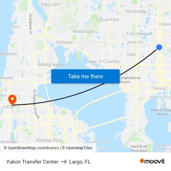 Yukon Transfer Center to Largo, FL map