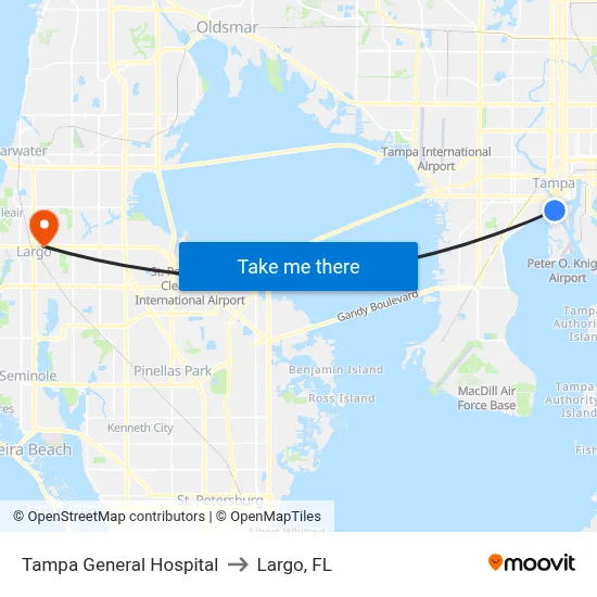 Tampa General Hospital to Largo, FL map