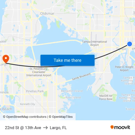 22nd St @ 13th Ave to Largo, FL map