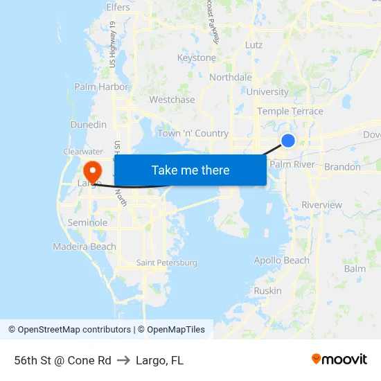 56th St @ Cone Rd to Largo, FL map