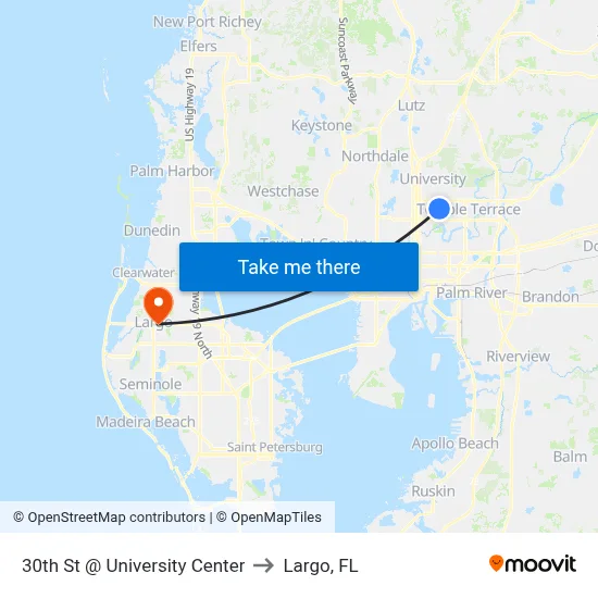 30th St @ University Center to Largo, FL map