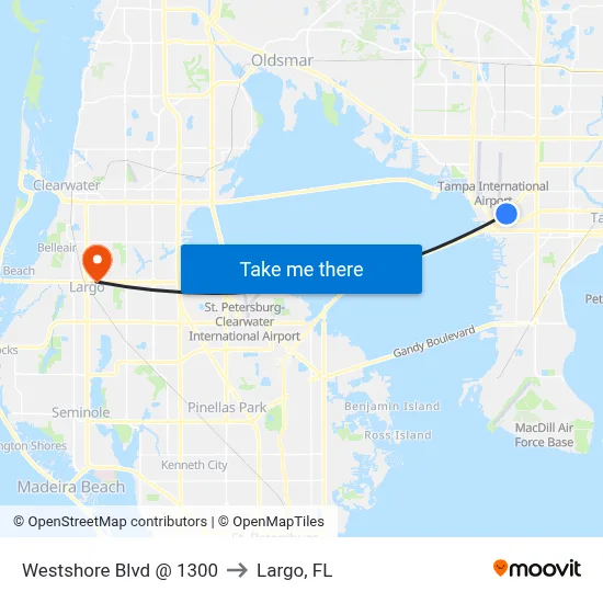 Westshore Blvd @ 1300 to Largo, FL map