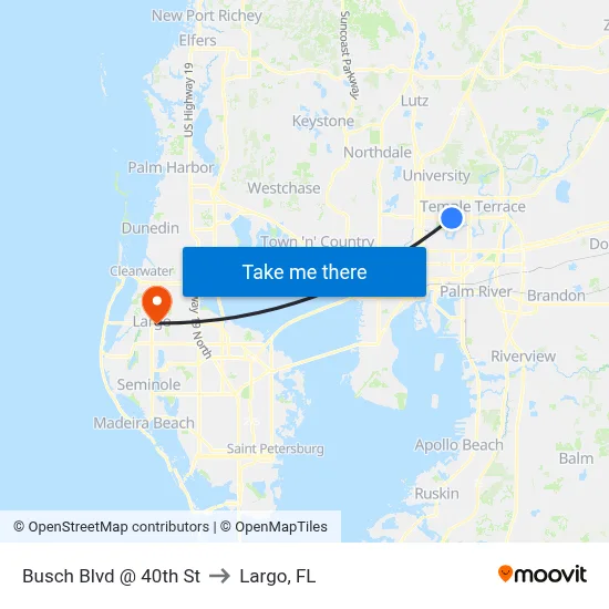 Busch Blvd @ 40th St to Largo, FL map
