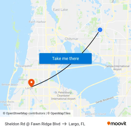 Sheldon Rd @ Fawn Ridge Blvd to Largo, FL map