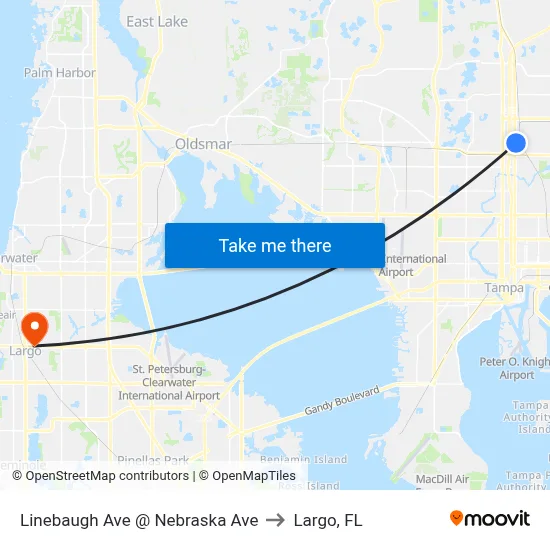 Linebaugh Ave @ Nebraska Ave to Largo, FL map