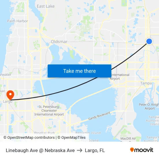 Linebaugh Ave @ Nebraska Ave to Largo, FL map