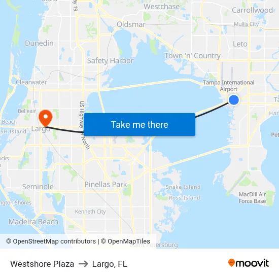 Westshore Plaza to Largo, FL map