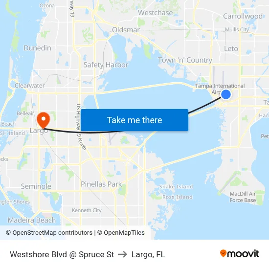 Westshore Blvd @ Spruce St to Largo, FL map