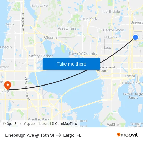 Linebaugh Ave @ 15th St to Largo, FL map