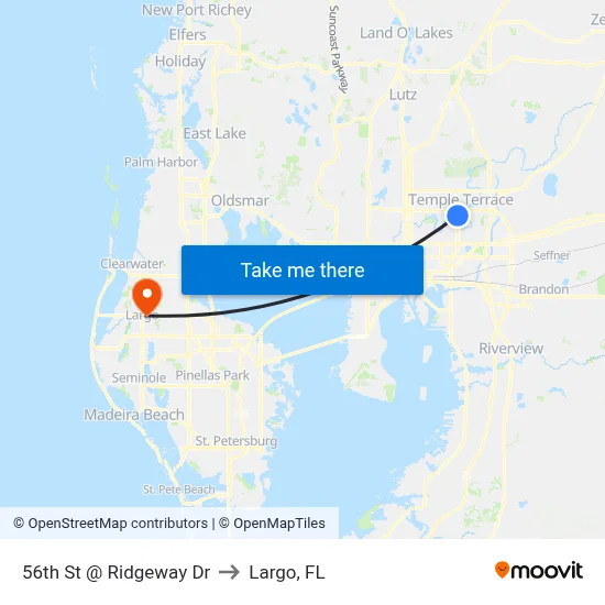 56th St @ Ridgeway Dr to Largo, FL map