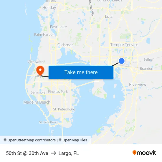 50th St @ 30th Ave to Largo, FL map