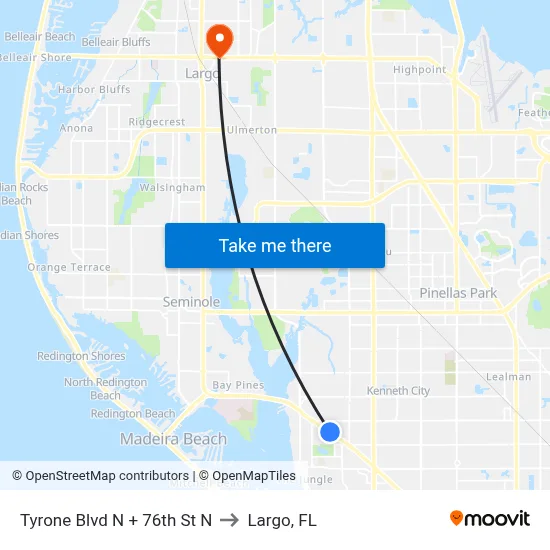 Tyrone Blvd N + 76th St N to Largo, FL map