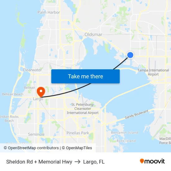 Sheldon Rd + Memorial Hwy to Largo, FL map