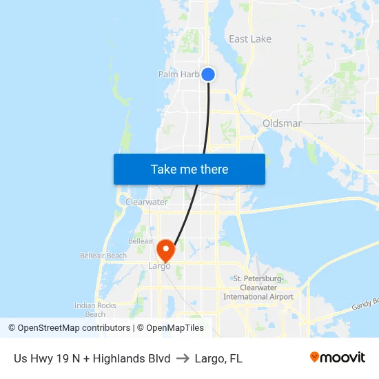 Us Hwy 19 N + Highlands Blvd to Largo, FL map