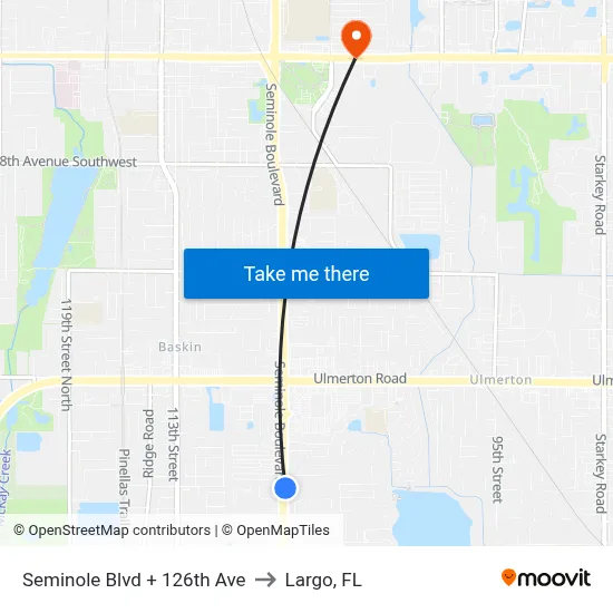 Seminole Blvd + 126th Ave to Largo, FL map