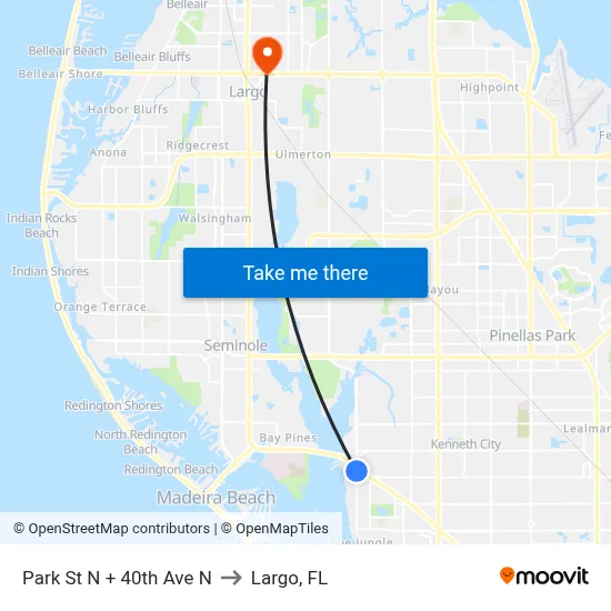 Park St N + 40th Ave N to Largo, FL map